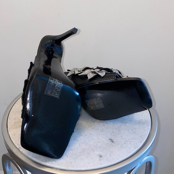 Statement Crystal Floral Mule Heels Square Toe - Picture 5 of 7